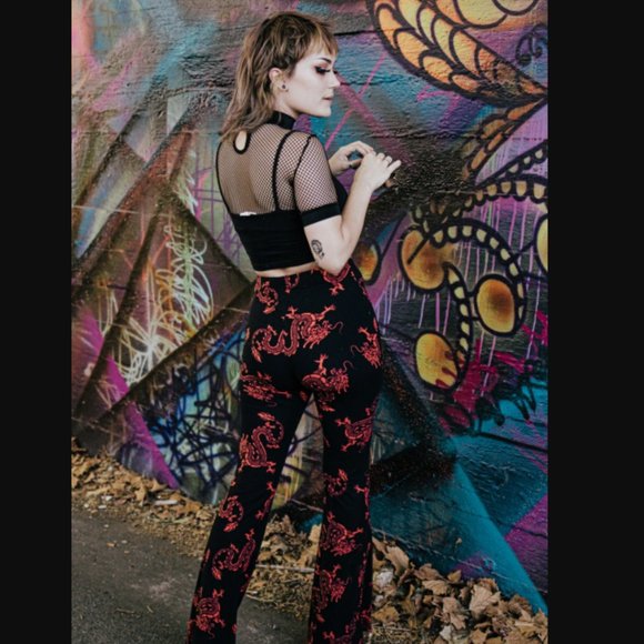 Chinese Dragon High Waisted Bell Bottoms - Picture 3 of 5